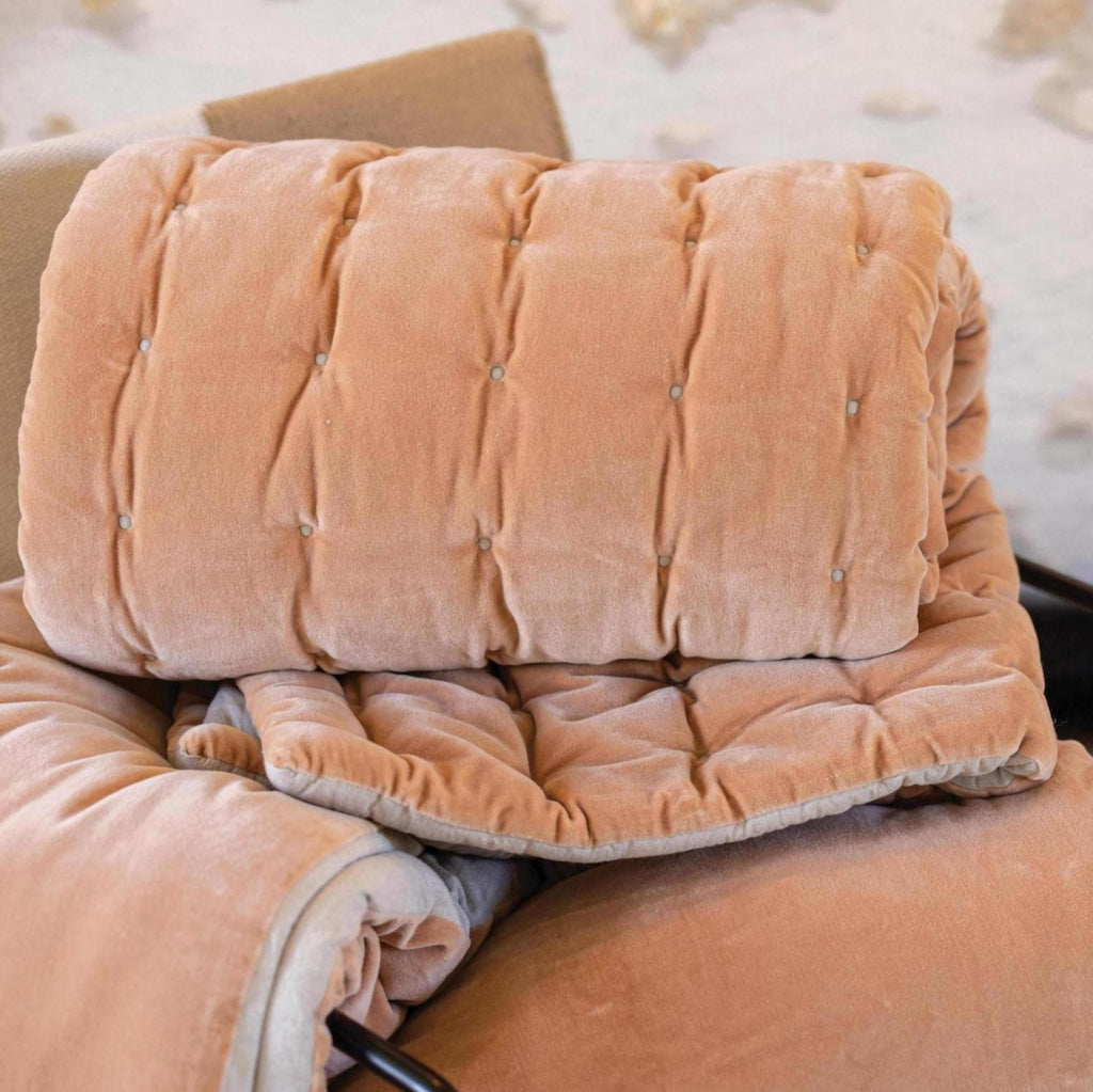 Quilted Velvet Throw by Vivaraise in peach