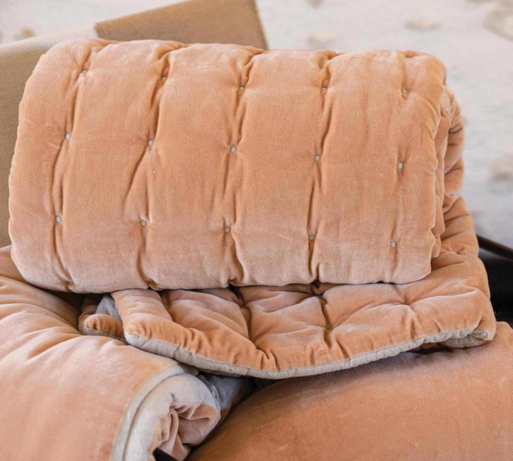 Quilted Velvet Throw by Vivaraise in peach