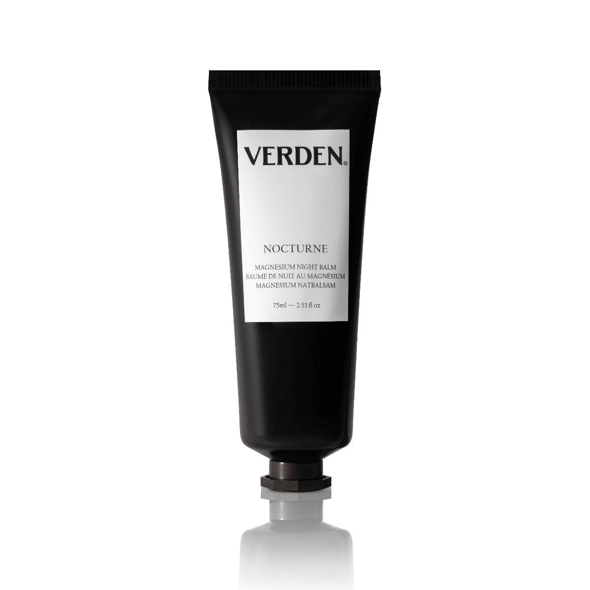Black tube of Verden Nocturne magnesium night balm on a white background
