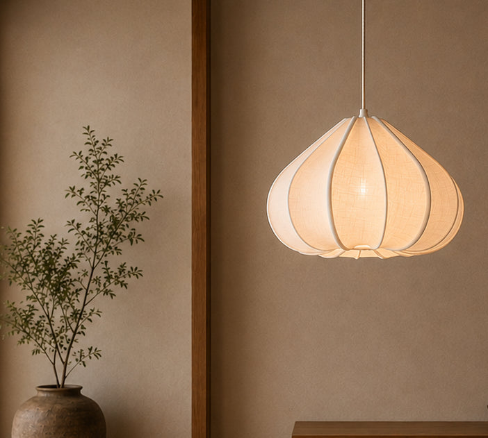 white fabric pendant light 