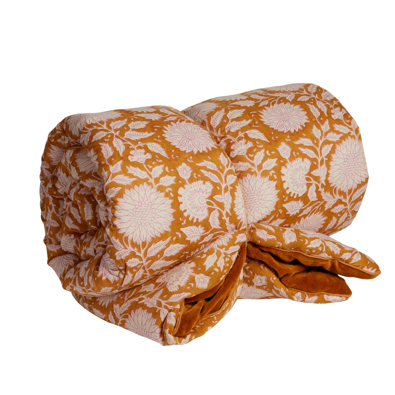 Folded fabric with floral pattern on a white background