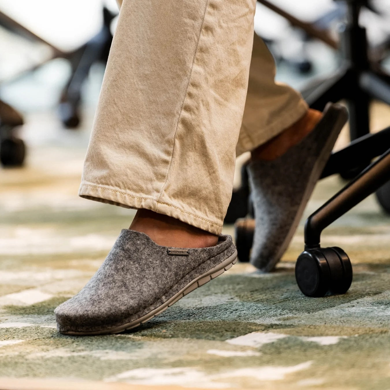 grey felt wool ladies slippers 