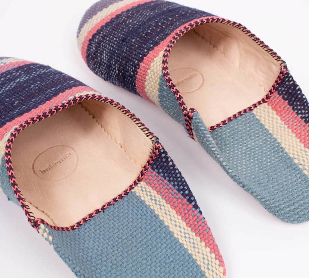 Striped blue babouche slippers by Bohemia