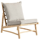 Chair with light wooden frame and gray cushions on a white background
