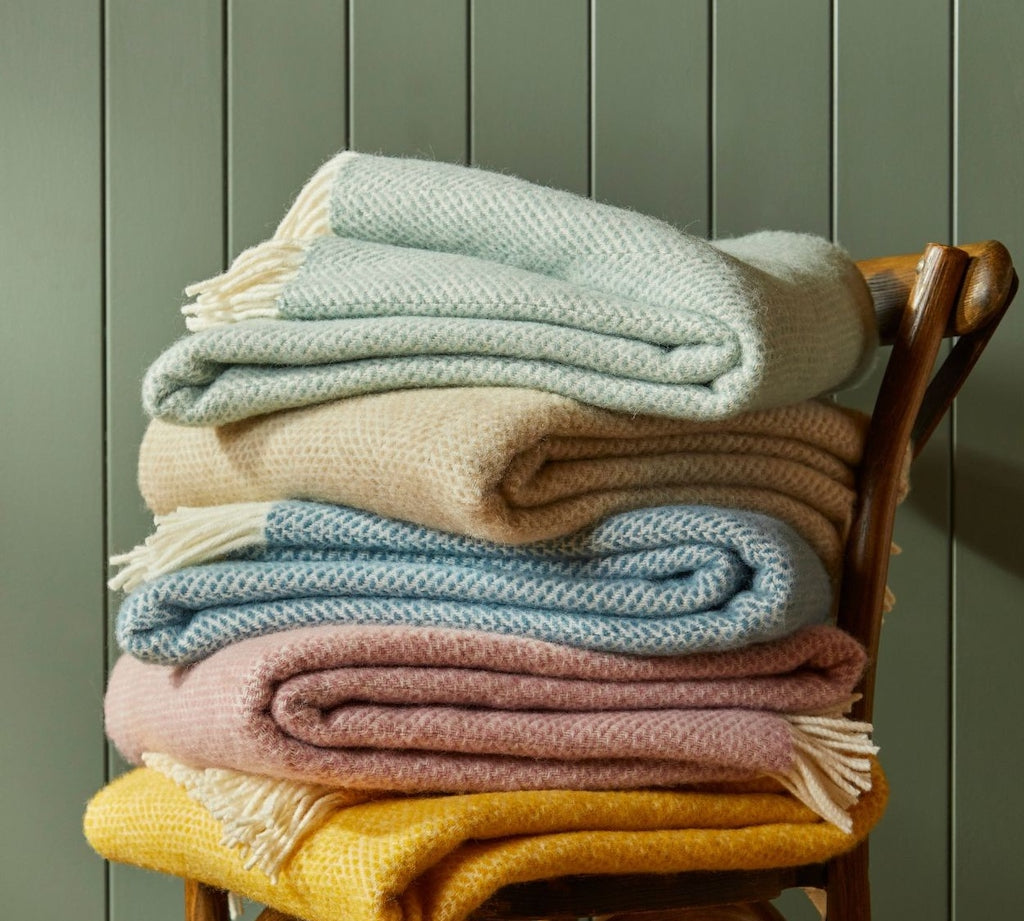 Beehive wool blanket in Ocean green by Tweedmill