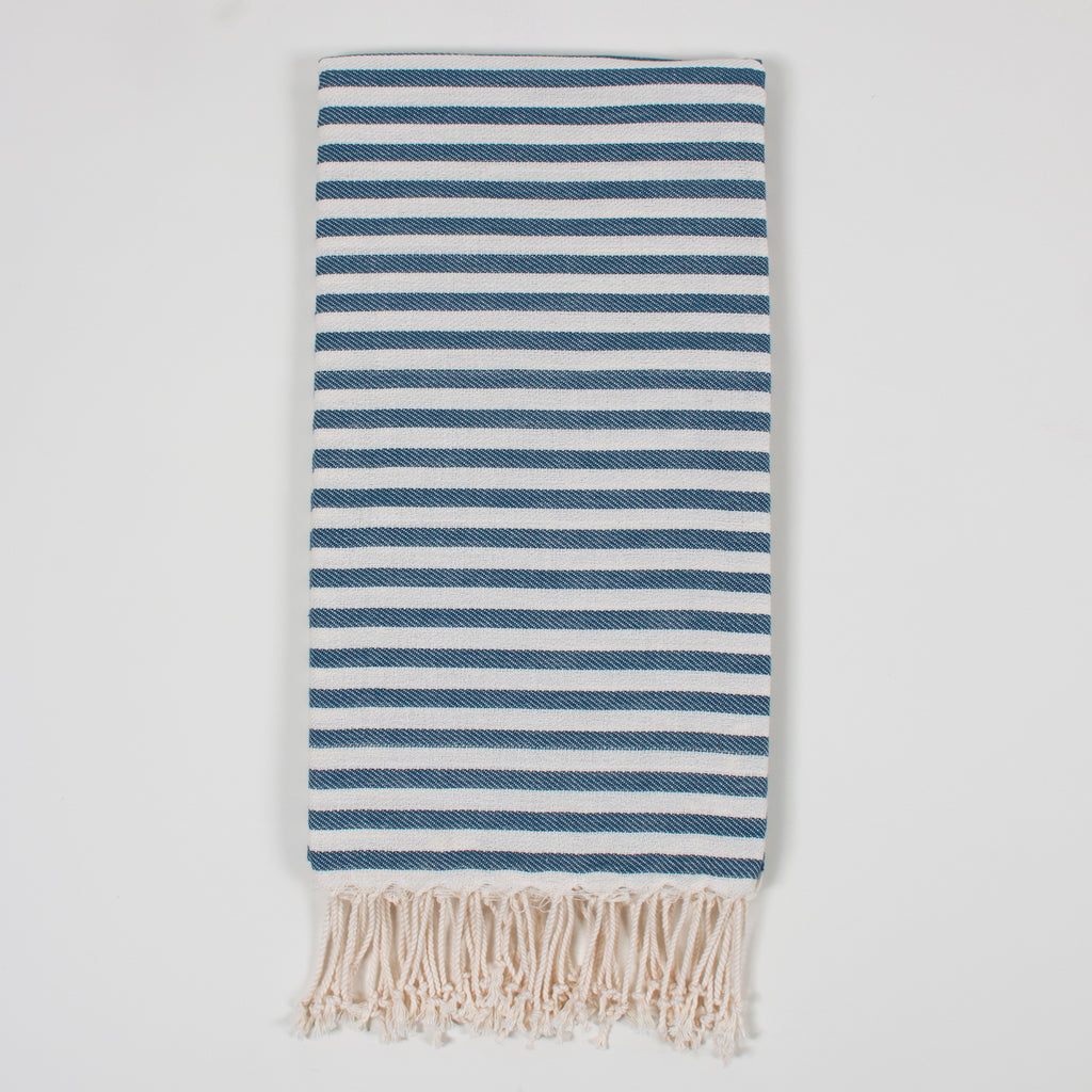 striped blue and white hamman towel 