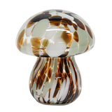 Glass mushroom lamp with brown and white pattern on a white background
