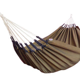 Brown hammock with white ropes on a white background