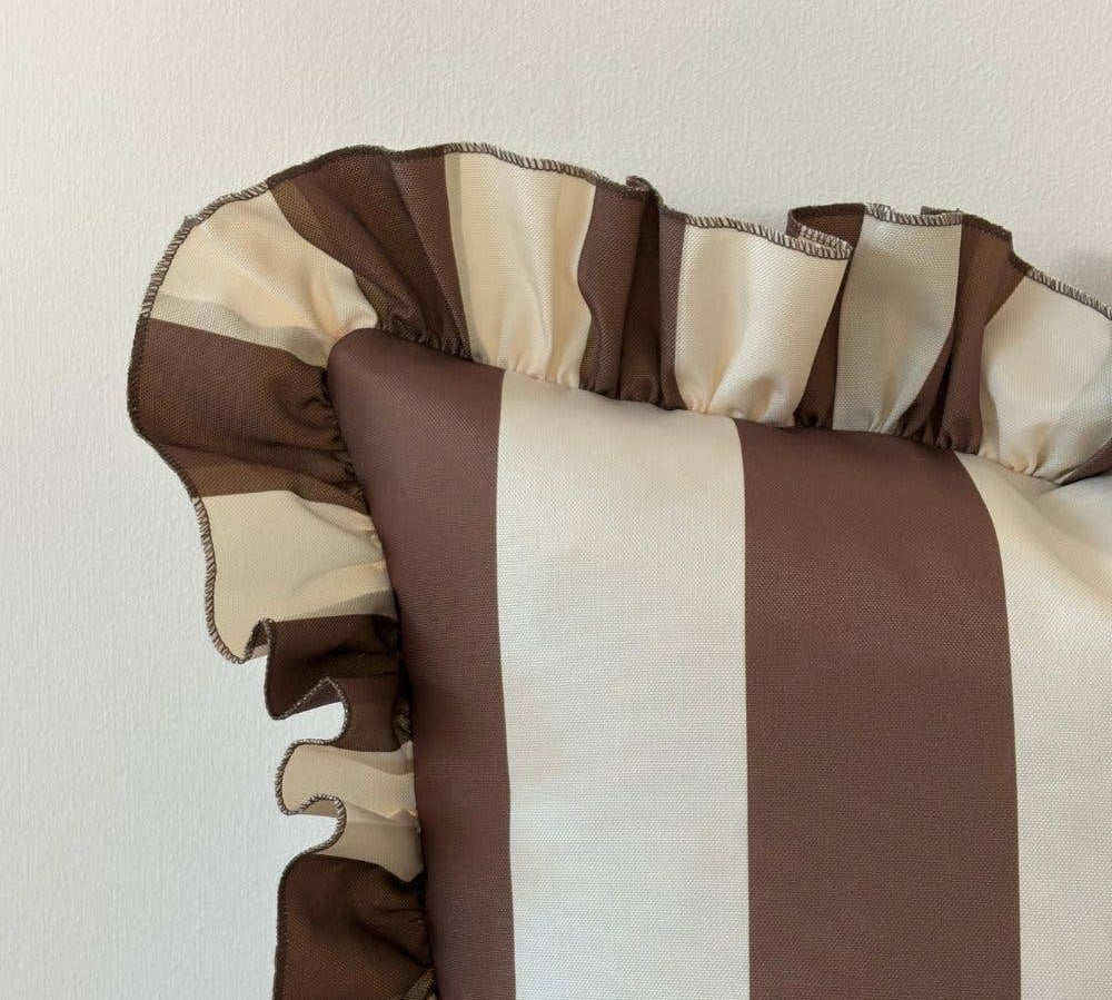 Brown and beige ruffle outdoor cushion 