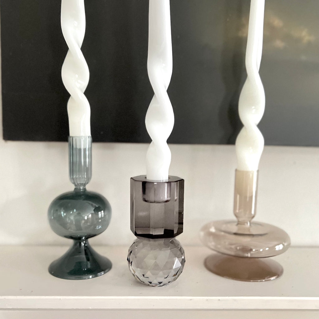 grey glass candlesticks