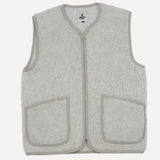 Gray fleece vest with two front pockets on a white background