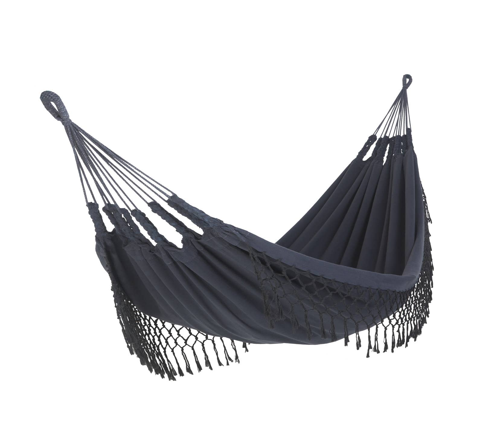 double hammock in dark grey with tassels