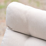 close up of beige polyester fabric 