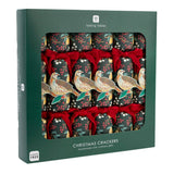 Pack of Christmas crackers with bird design in a green box, featuring the brand 'Talking Tables'.