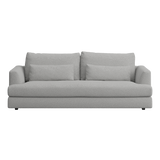 Gray sofa with two cushions on a white background