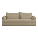 Beige sofa with two cushions on a white background