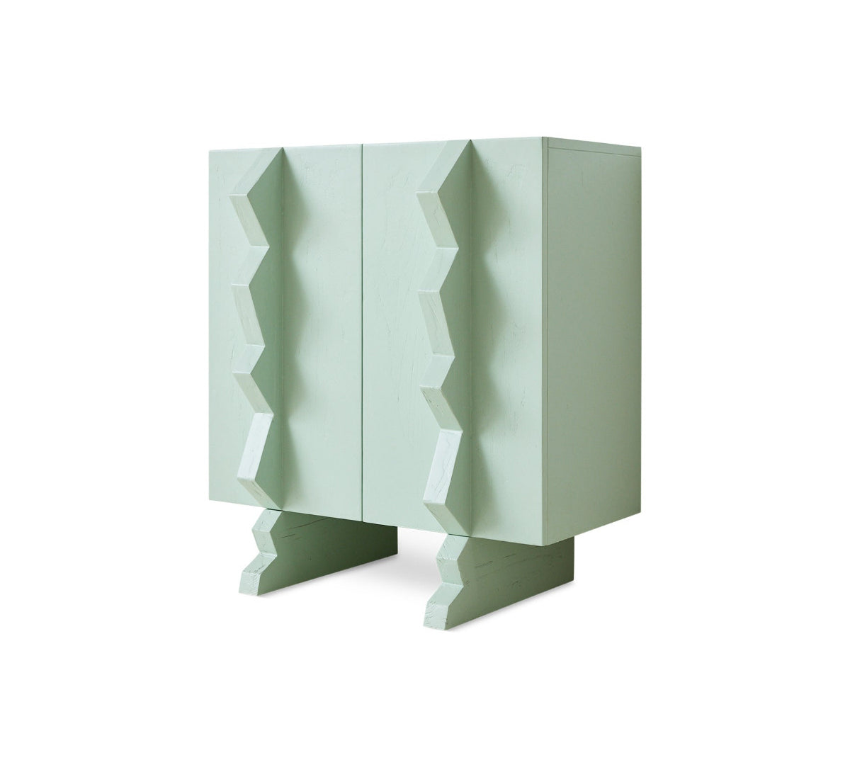 Modern blue cabinet with geometric design on a white background