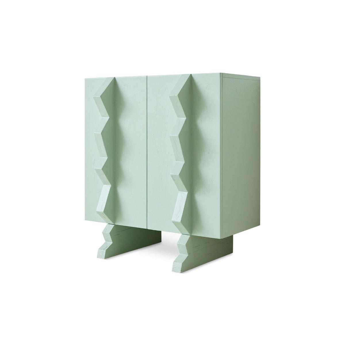 Modern blue cabinet with geometric design on a white background