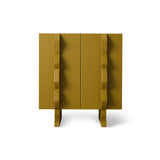 Wooden side table with a minimalist design on a white background