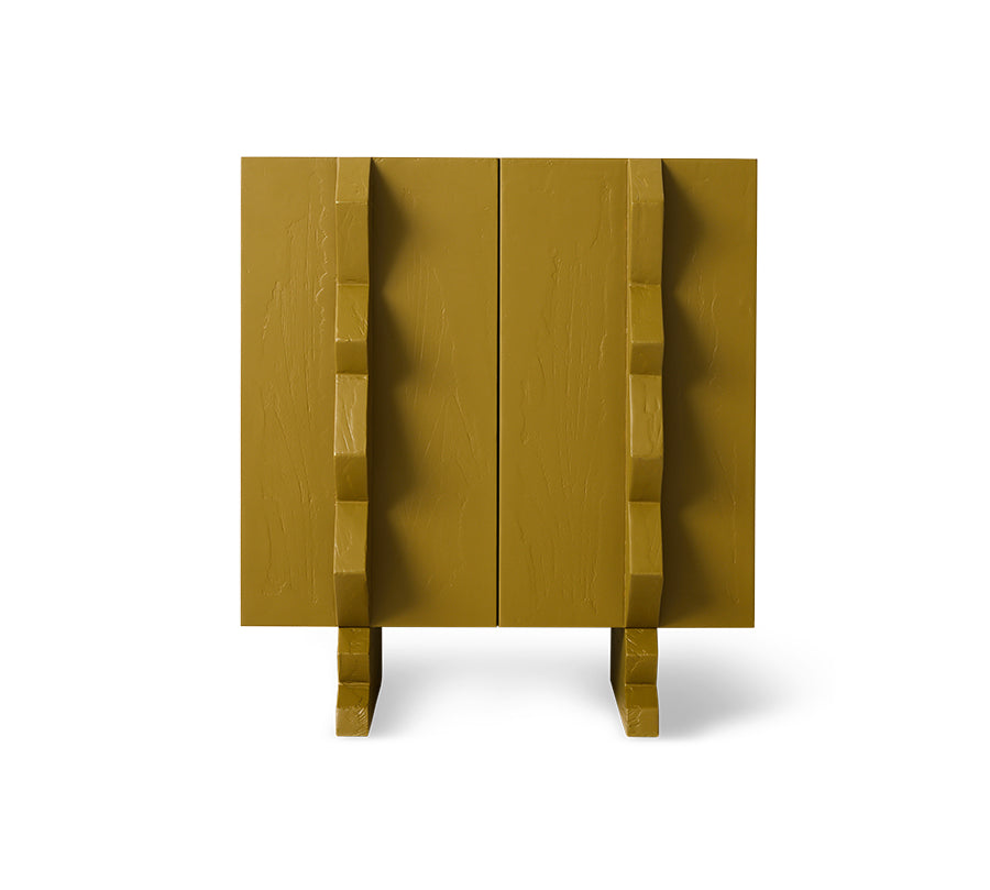 Wooden side table with a minimalist design on a white background