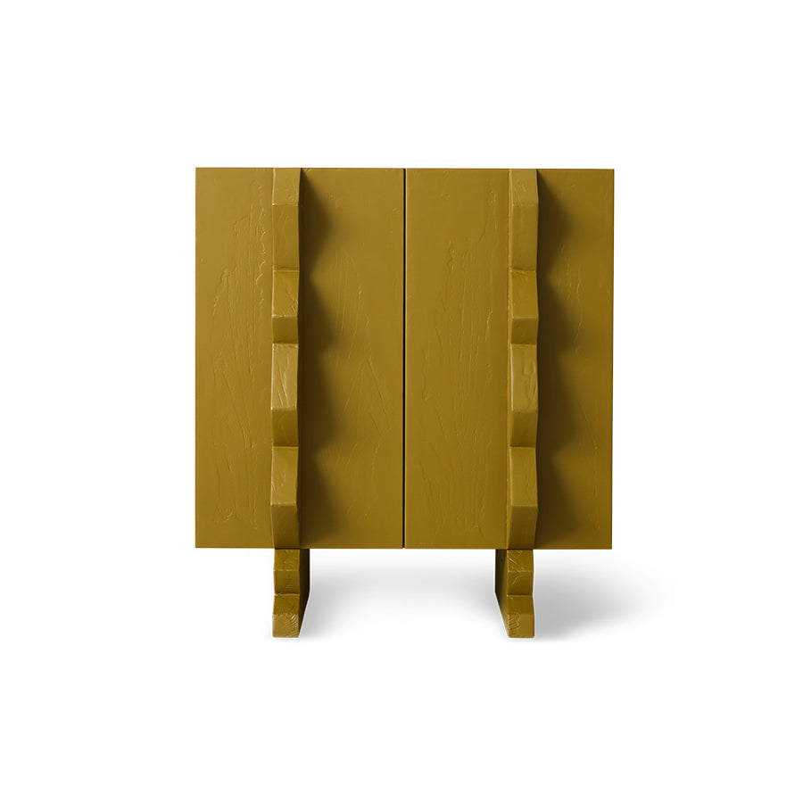 Wooden side table with a minimalist design on a white background