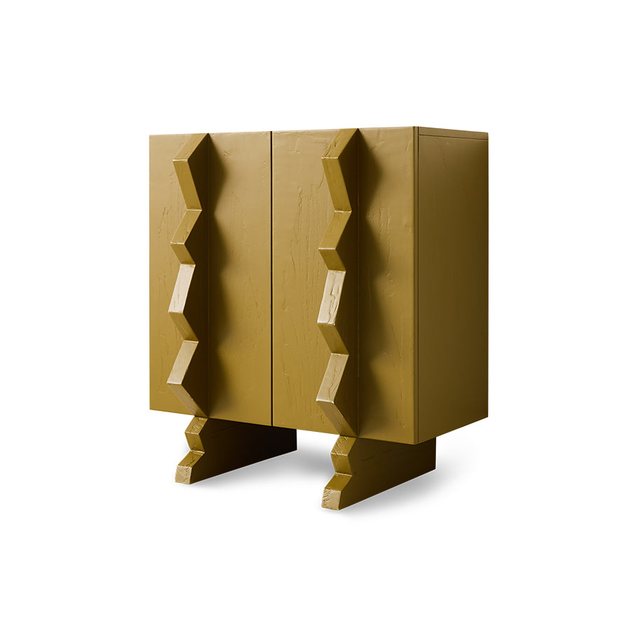 Green  cabinet with geometric design on a white background