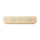 Wooden tv cabinet with four drawers on a white background