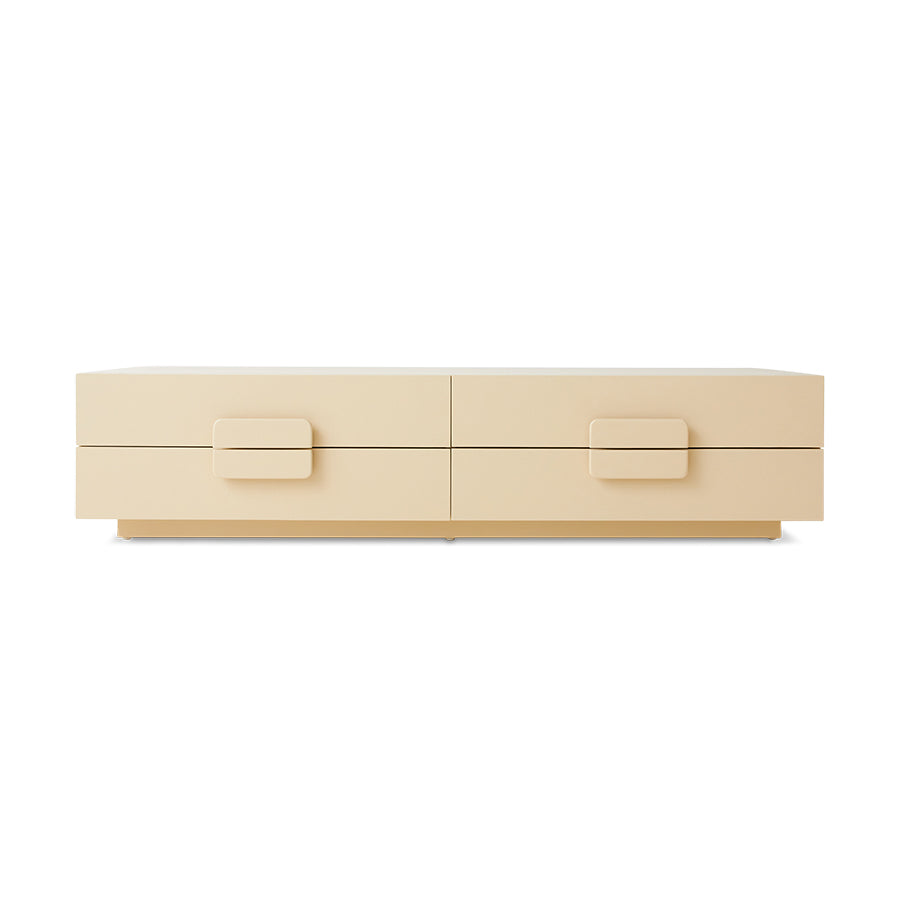 Wooden tv cabinet with four drawers on a white background
