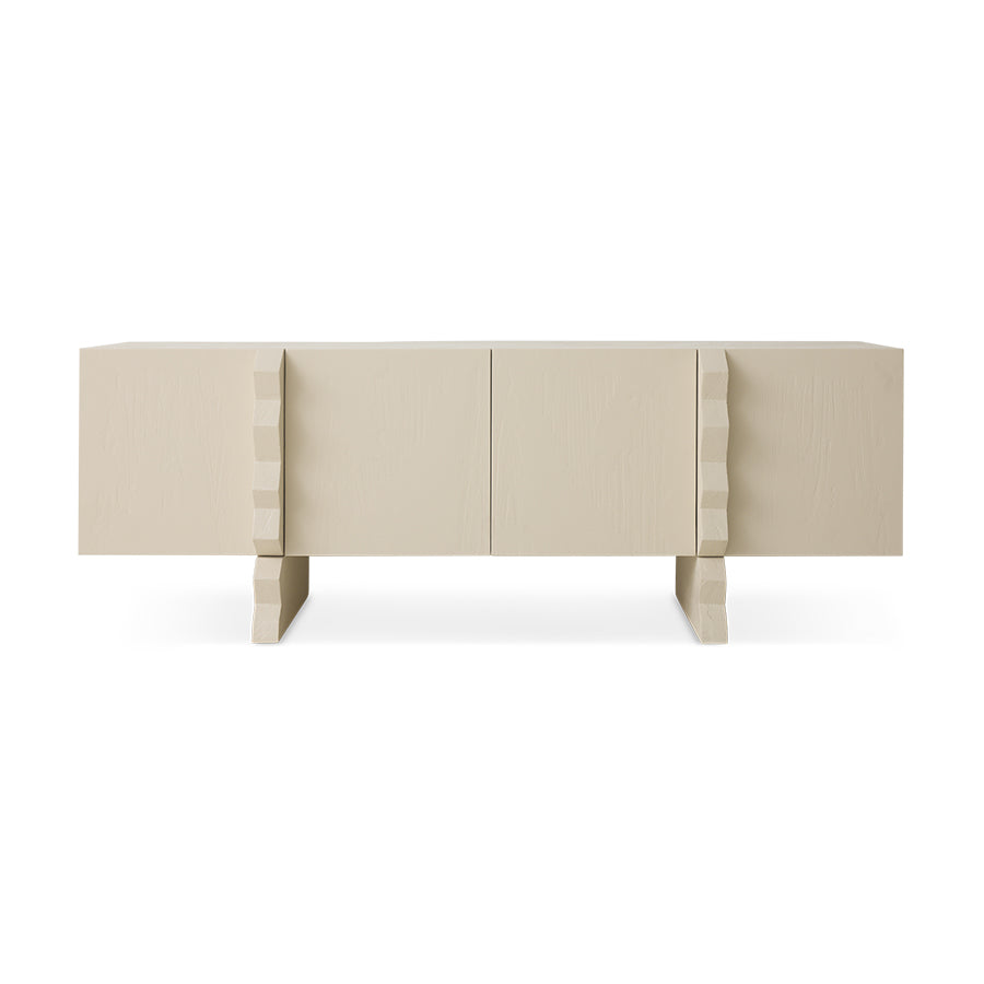 Wooden sideboard with a wicker pattern on a white background