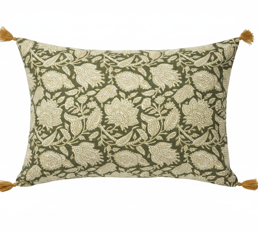 Floral Cushion Cover Chandra Kaki