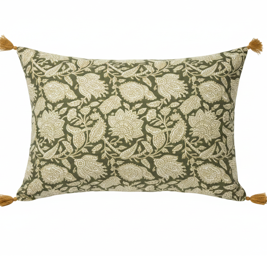 Floral Cushion Cover Chandra Kaki