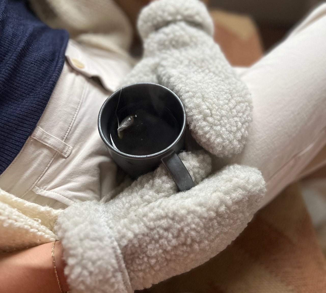 light grey wool fleece mittens