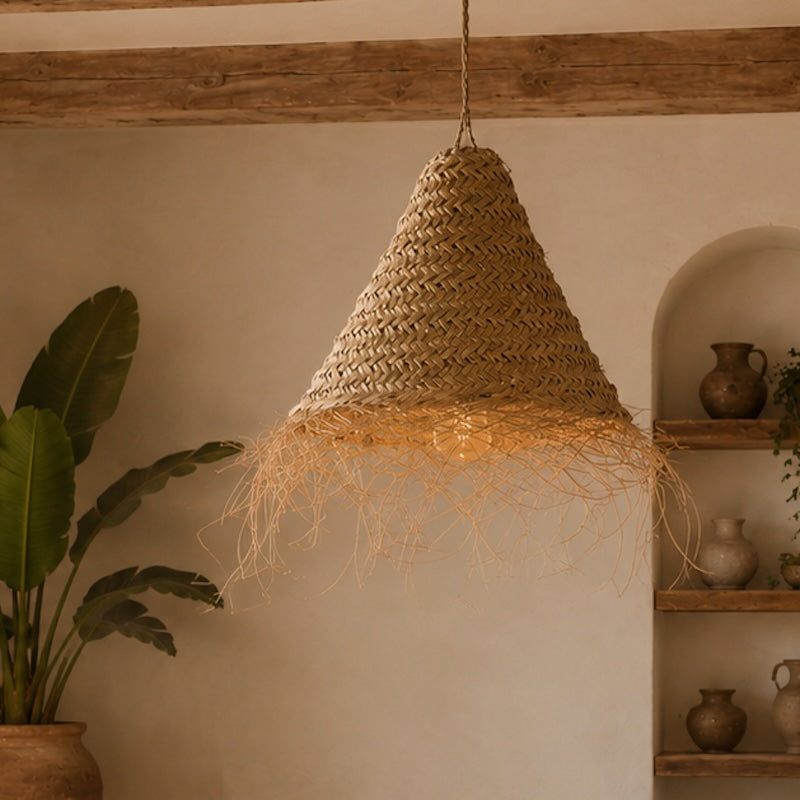 palm leaf straw hanging lamp