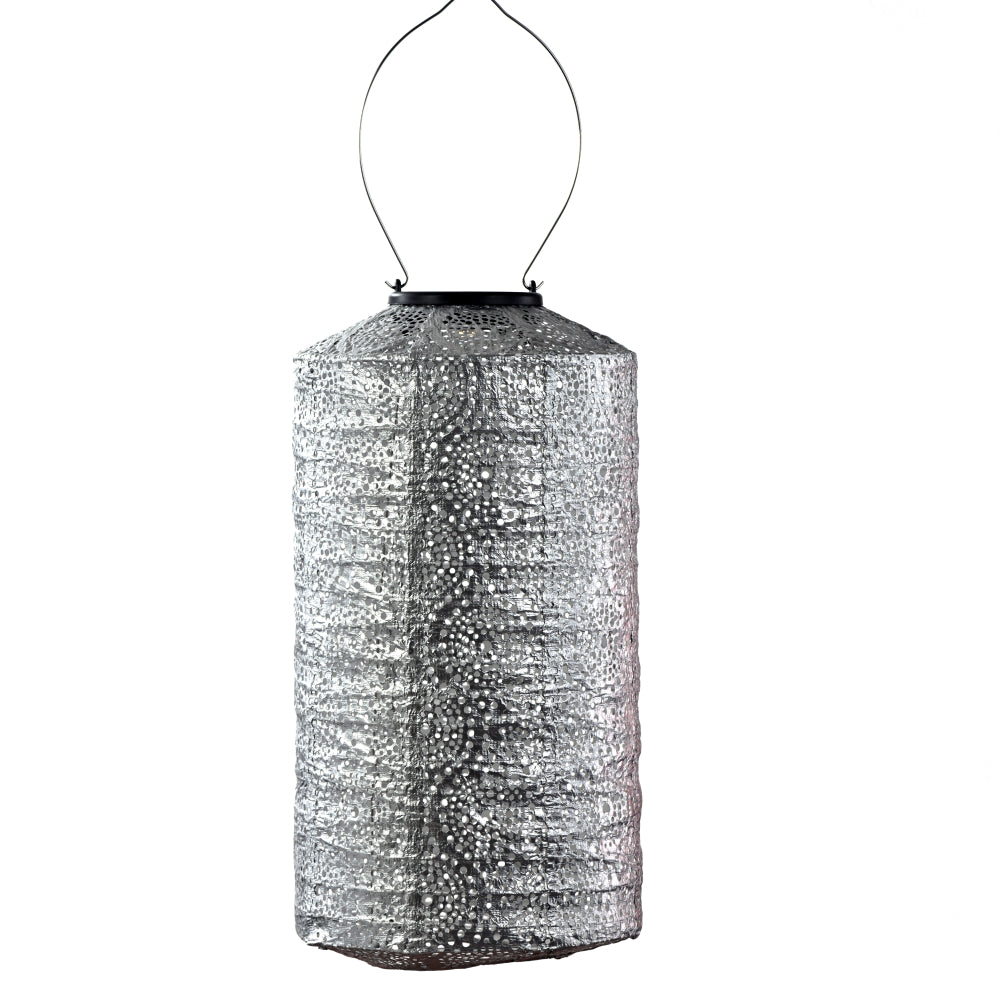 Decorative silver lantern with a white background