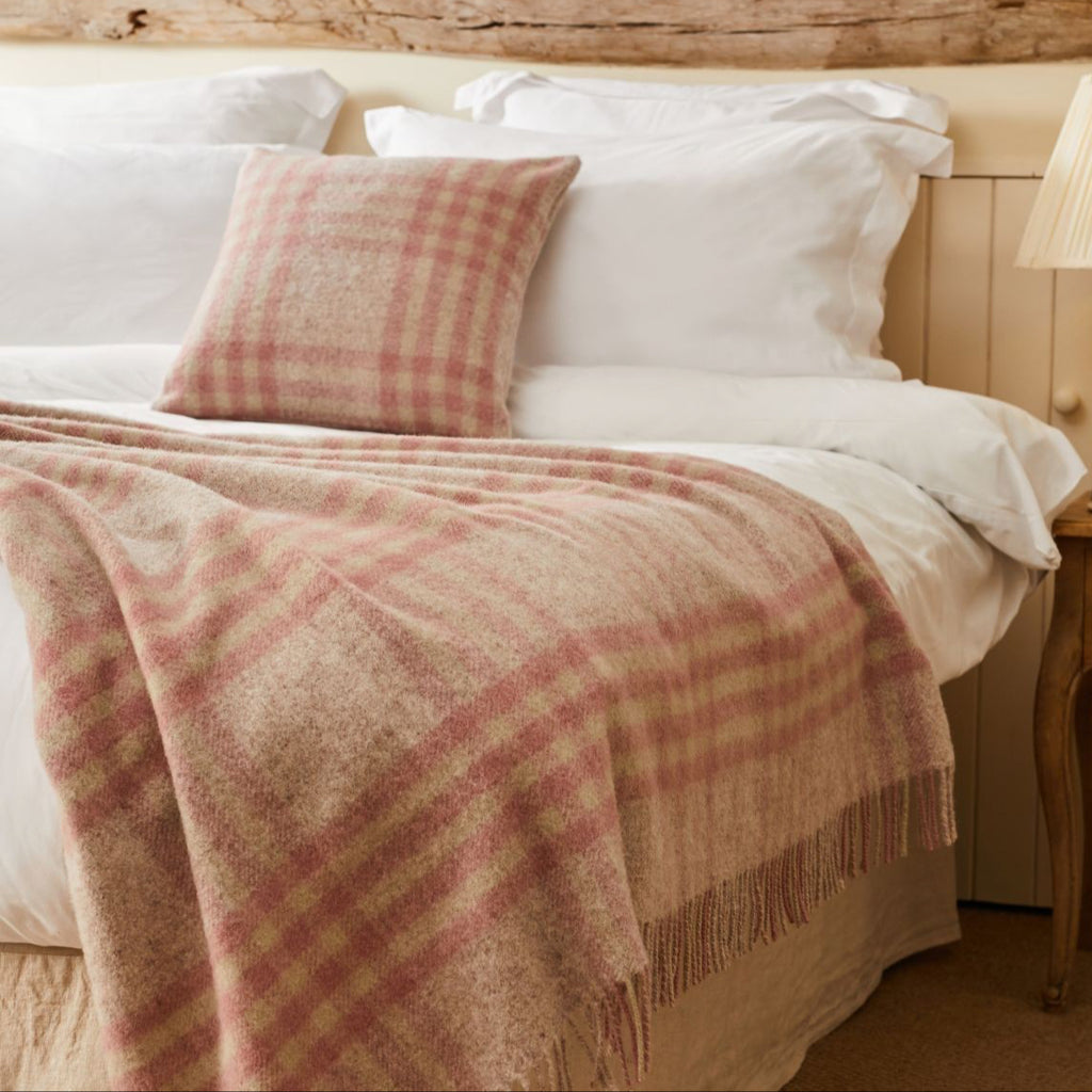 Tweedmill Hex Check Pink Wool Throw 