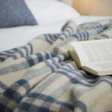 blue and beige check wool blanket 