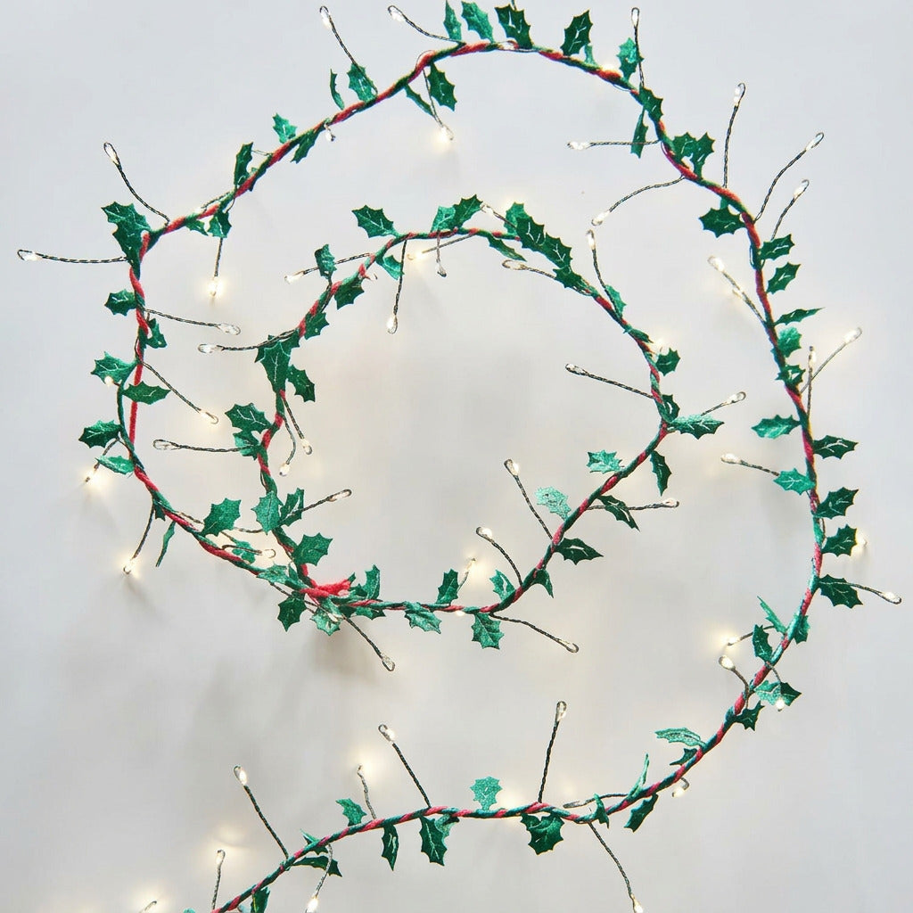 Holly Lights with fabric leaves