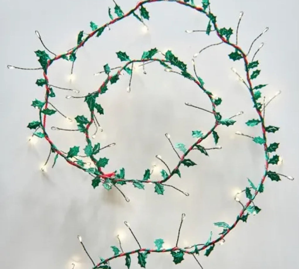 Holly Lights with fabric leaves