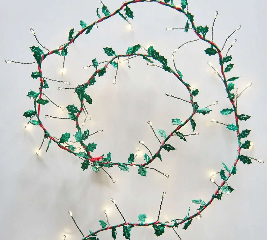 Holly Lights with fabric leaves