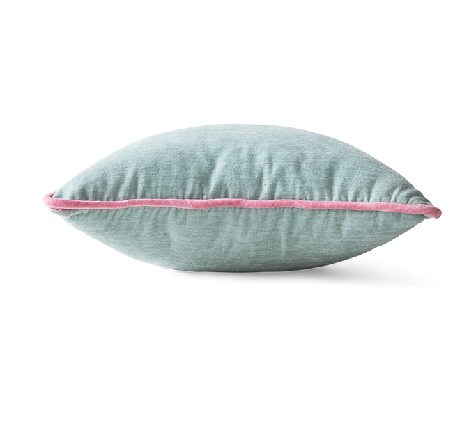 ice blue cushion with pink edge