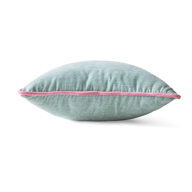 ice blue cushion with pink edge