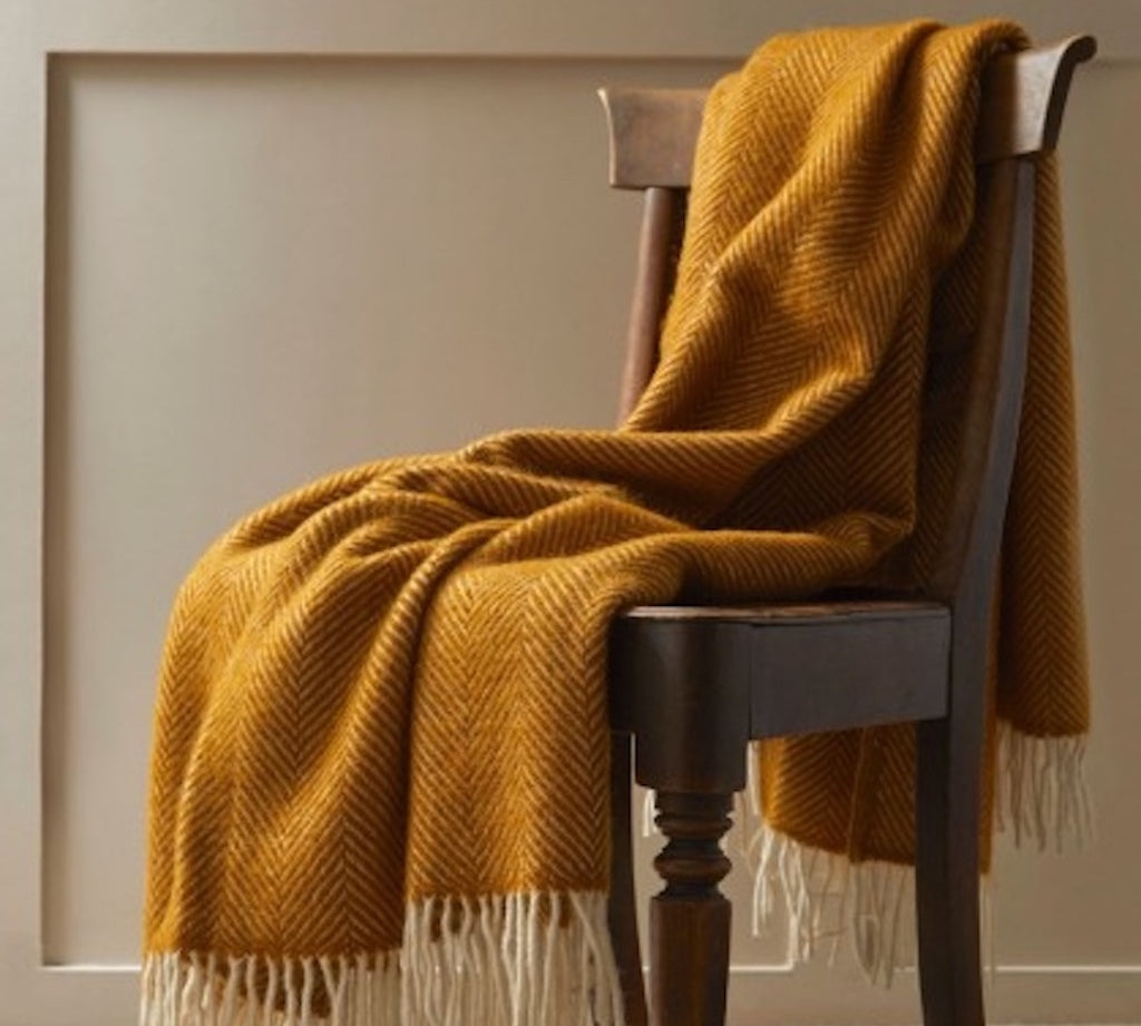 tweedmill wool throw in mustard