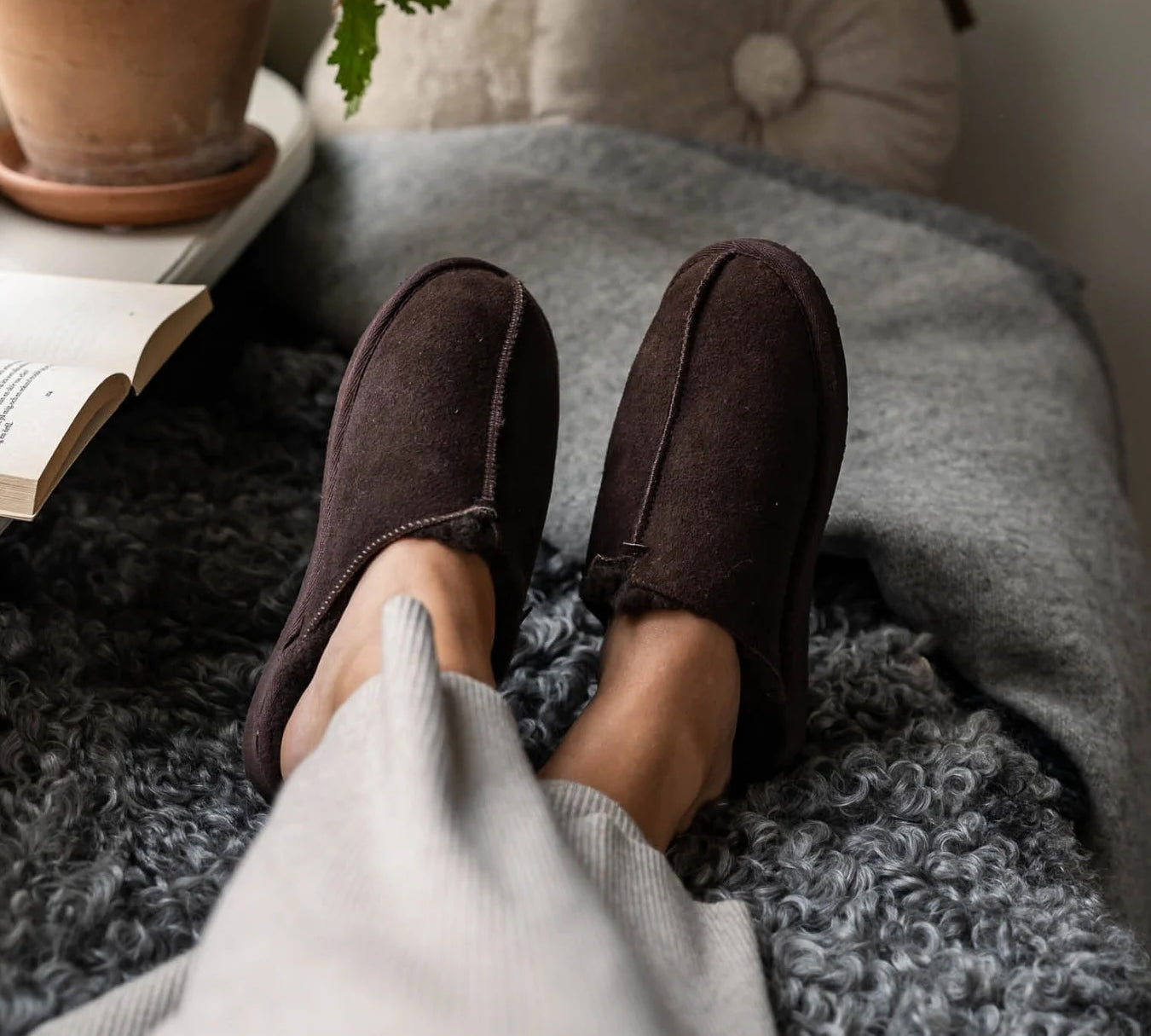 brown sheepskin ladies mule slippers by Shepherd