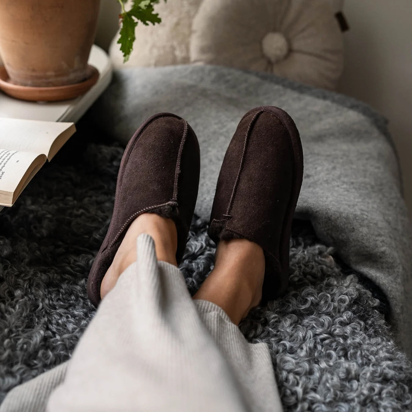 brown sheepskin ladies mule slippers by Shepherd