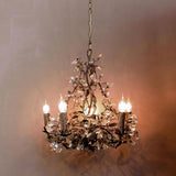 large bronze metal and crystal chandelier