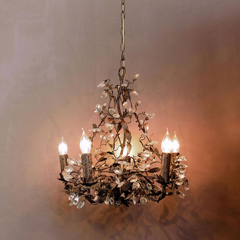 large bronze metal and crystal chandelier
