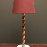 Carved Wooden Table Lamp Swirl with red shade