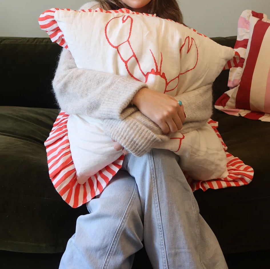 Red Lobster Ruffle Cushion Cover