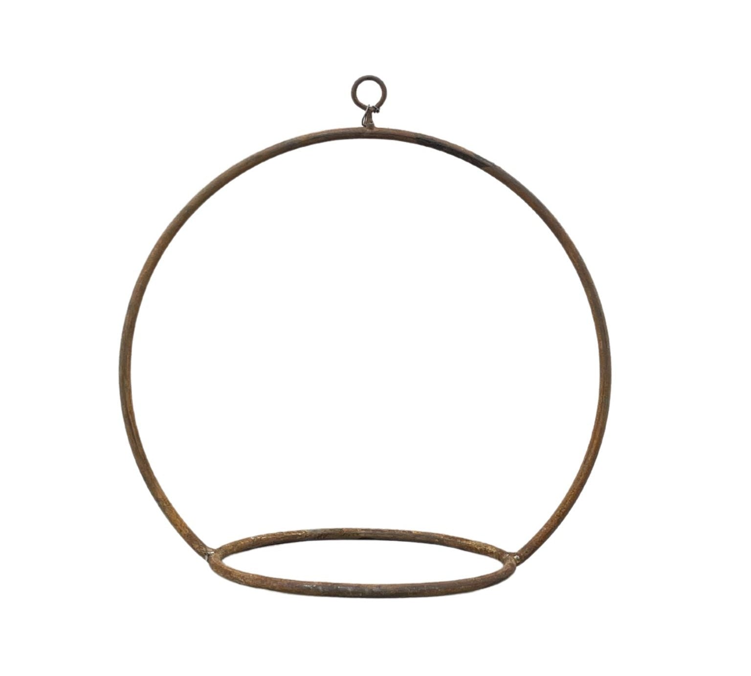metal hanging circular plant holder on a white background
