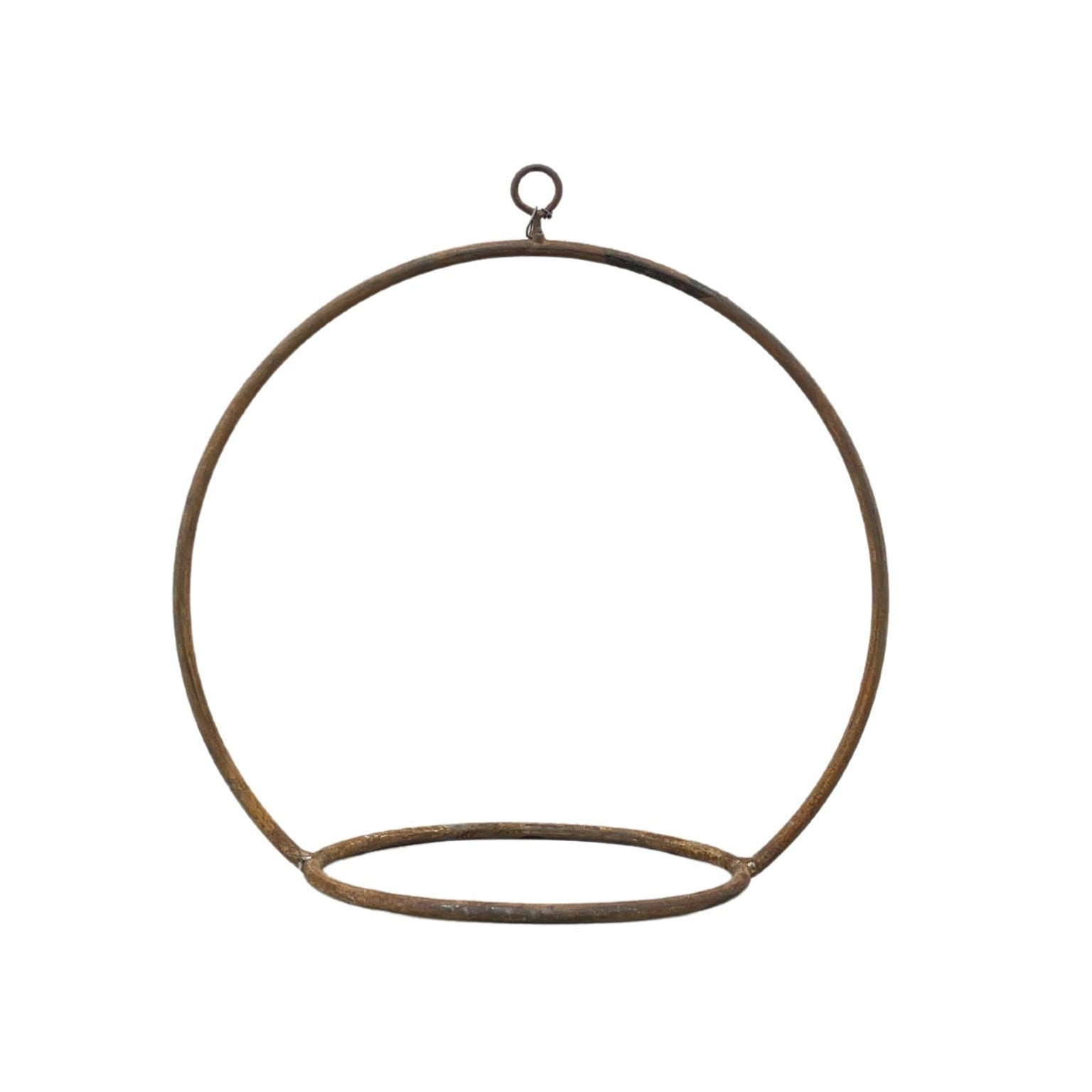 metal hanging circular plant holder on a white background